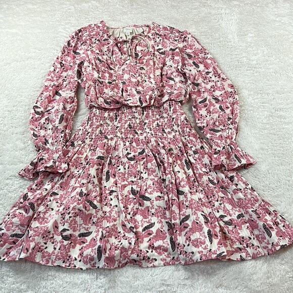 Roan and Rya florap print pink smocked waist blouson dress, xs - Picture 3 of 9
